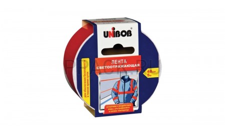 Клейкая лента светоотражающая UNIBOB 48мм*5м,красно-белая